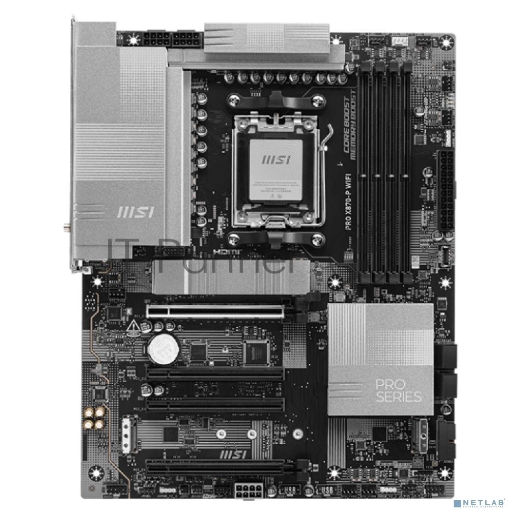 Материнская плата MSI PRO X870-P WIFI, AM5, AMD X870, 4xDDR5, 4xSATA, 3xM.2, 1xPCI-E 5.0 x16, 1xPCI-E 4.0 x16, 2xPCI-E 3.0 x1, 1xHDMI, 1xUSB-C, 1xRJ45 5Gb, 2xUSB-A 3.2 Gen 1, 2xUSB-A 3.2 Gen 2, 4xUSB-A 2.0, 1xUSB-C 3.2 Gen 2x2, 1xUSB4, 3x3.5мм, 7.1, ATX