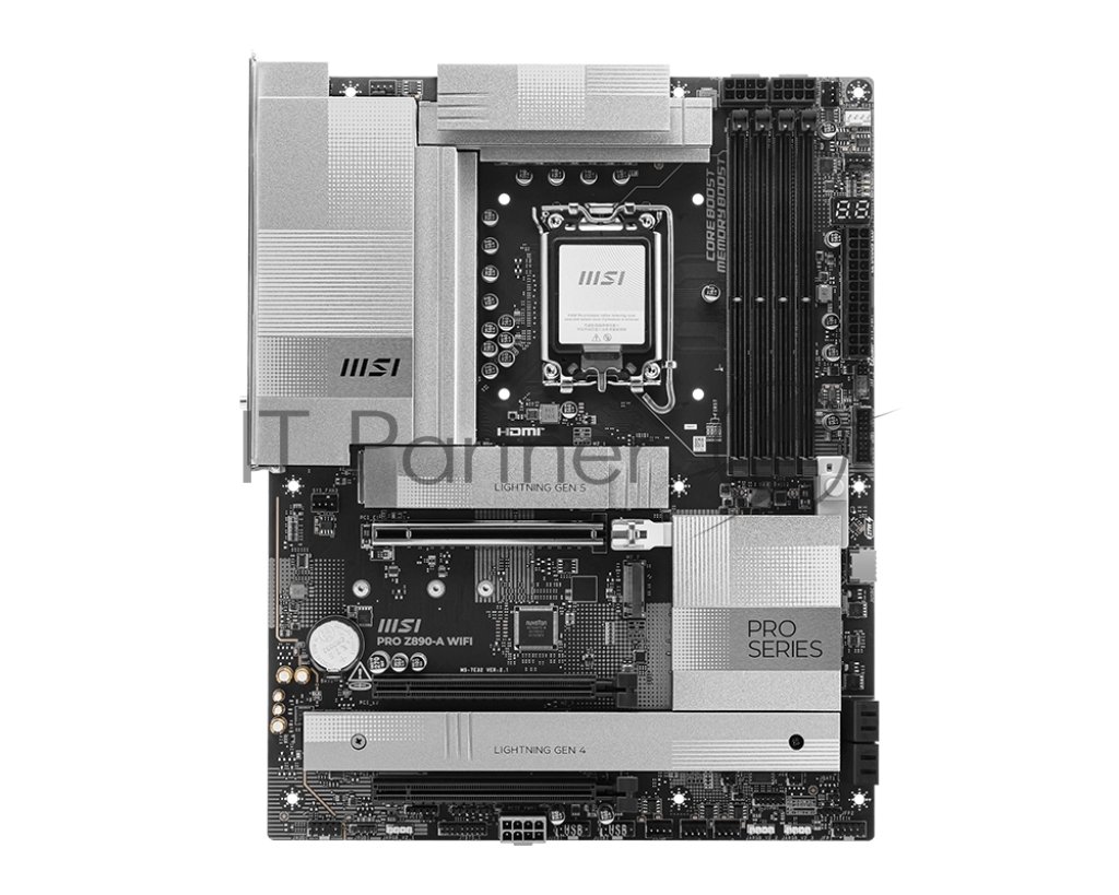 Материнская плата MSI PRO Z890-A WIFI, LGA1851, Intel Z890, 4xDDR5, 4xSATA, 4xM.2, 1xPCIe 5.0 x16, HDMI, USB Type-C, 1x5Gb LAN, Thunderbolt, 2x3.5 мм, 7.1, ATX
