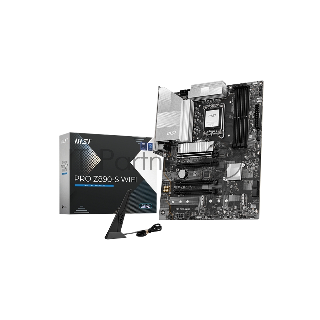Материнская плата MSI PRO Z890-S WIFI, LGA 1851, Intel Z890, 4xDDR5, 4xSATA, 3xM.2, 1xPCIe 5.0 x16, 2xPCIe 4.0 x4, 1xHDMI, 1xDP, 1xUSB-C Thunderbolt 4, 1xUSB-C 3.2 Gen 2x2, 1x 2.5Gb LAN, 6xUSB-A 3.2 Gen 1, 3x3.5 мм, 7.1, ATX