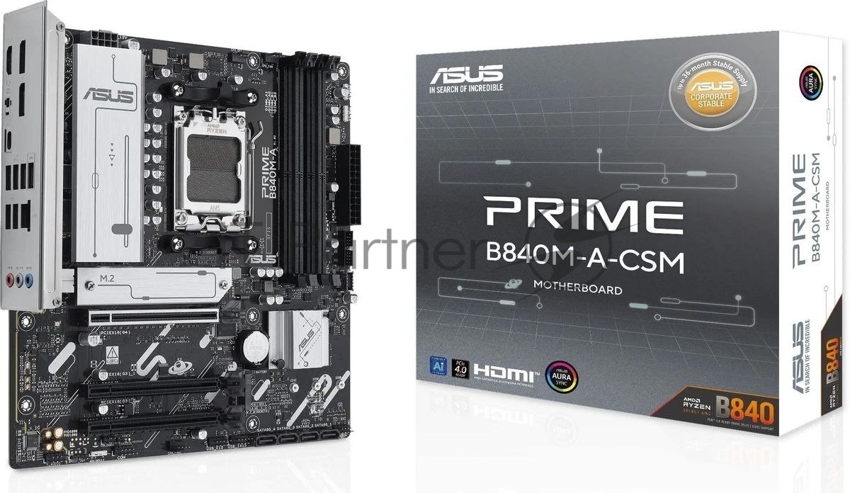 Материнская плата ASUS PRIME B840M-A-CSM, AM5, AMD B840, 4xDDR5, 4xSATA, 3xM.2, 1xPCI-E 4.0 x16, 2xPCI-E 3.0 x16, 1xRealtek 2.5Gb LAN, 2xUSB-A 10Gbps, 1xUSB-C 5Gbps, 4xUSB-A 2.0, 3x3.5 мм, 7.1, micro-ATX