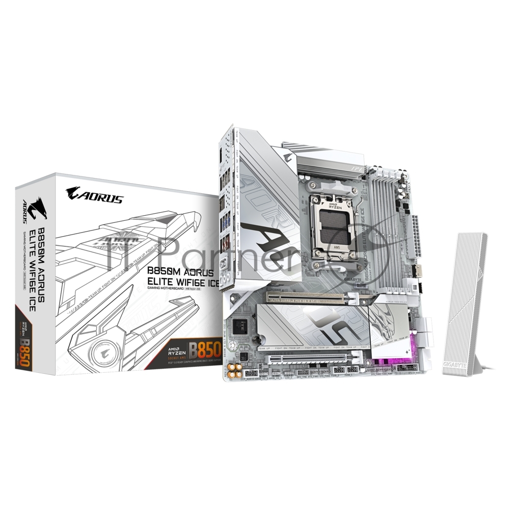 Материнская плата Gigabyte B850M AORUS ELITE WIFI6E ICE, AM5, AMD B850, 4xDDR5, 4xSATA, 2xM.2, 1xPCIe 5.0 x16, 1xPCIe 3.0 x4, DisplayPort, HDMI, 1x2.5Gb LAN, USB Type-C, 2x3.5 мм, 7.1, microATX