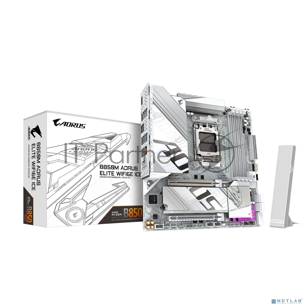 Материнская плата Gigabyte B850M AORUS ELITE WIFI6E ICE, AM5, AMD B850, 4xDDR5, 4xSATA, 2xM.2, 1xPCIe 5.0 x16, 1xPCIe 3.0 x4, DisplayPort, HDMI, 1x2.5Gb LAN, USB Type-C, 2x3.5 мм, 7.1, microATX