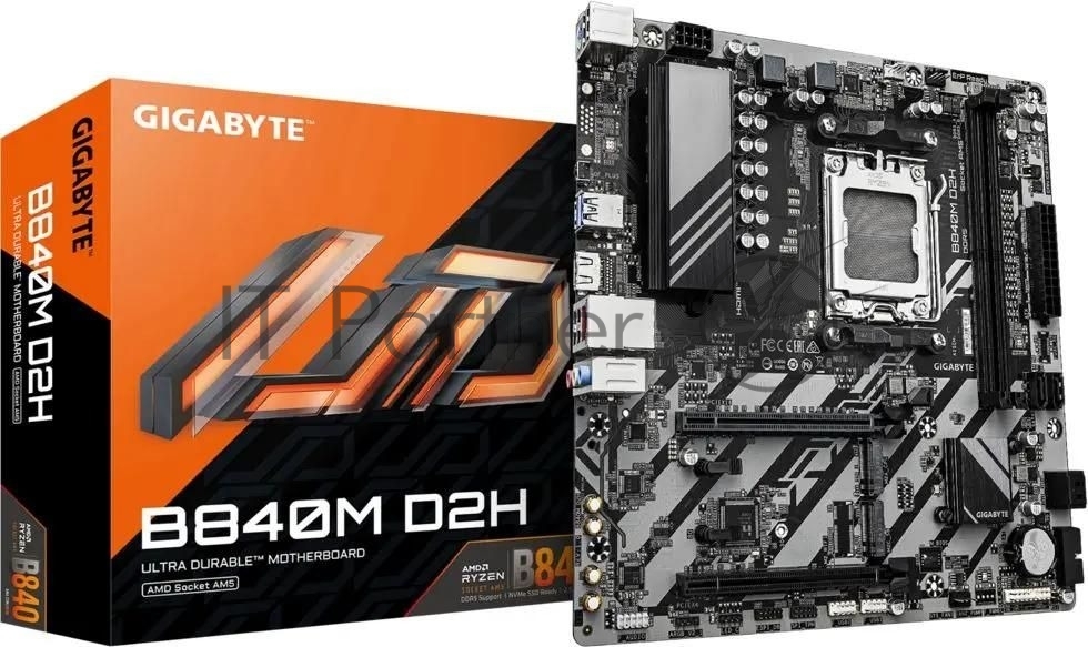 Материнская плата Gigabyte B840M D2H (V1.2), AM5, AMD B840, 2xDDR5, 4xSATA, 2xM.2, 1xPCIe 4.0 x16, 1xPCIe 3.0 x4, 1xHDMI, 1x2.5Gb LAN, 2xUSB-A 5Gbps, 8xUSB-A 2.0, 3x3.5 мм, 7.1, mATX