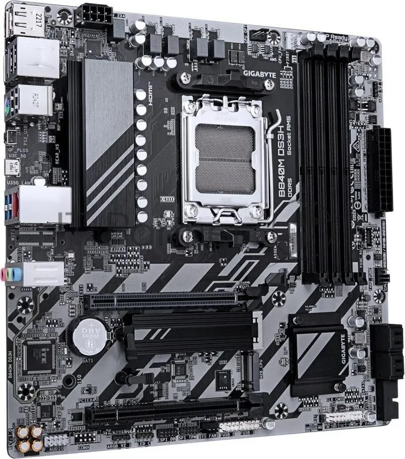 Материнская плата Gigabyte B840M DS3H, AM5, AMD B840, 4xDDR5, 4xSATA, 2xM.2, 1xPCIe 4.0 x16, 2xDisplayPort, HDMI, 1x2.5Gb LAN, USB Type-C, 3x3.5 мм, 7.1, microATX