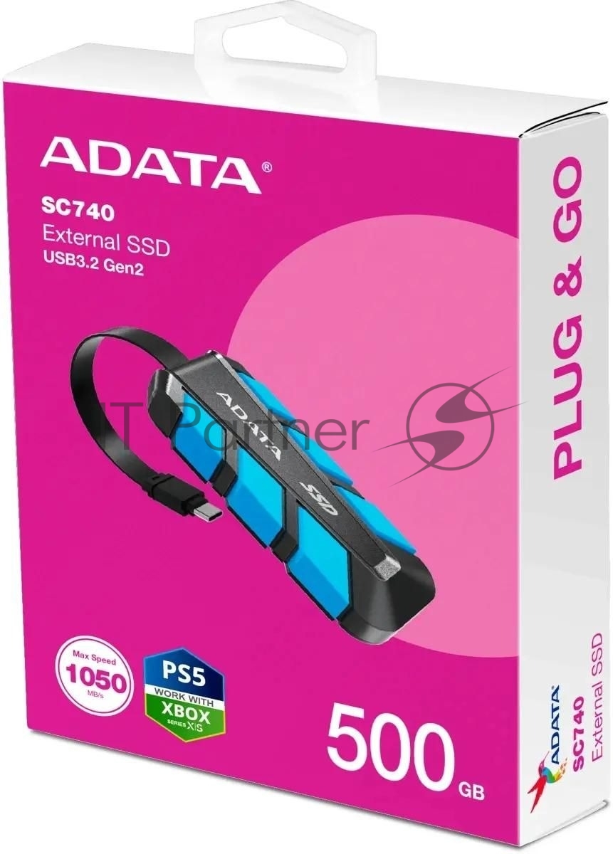 Внешний SSD ADATA SC740, 500 Gb, USB 3.2 Gen 2 Type-C, R/W 1050/1000, синий