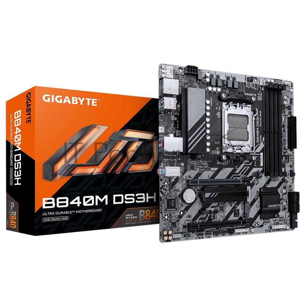 Материнская плата Gigabyte B840M DS3H, AM5, AMD B840, 4xDDR5, 4xSATA, 2xM.2, 1xPCIe 4.0 x16, 2xDisplayPort, HDMI, 1x2.5Gb LAN, USB Type-C, 3x3.5 мм, 7.1, microATX