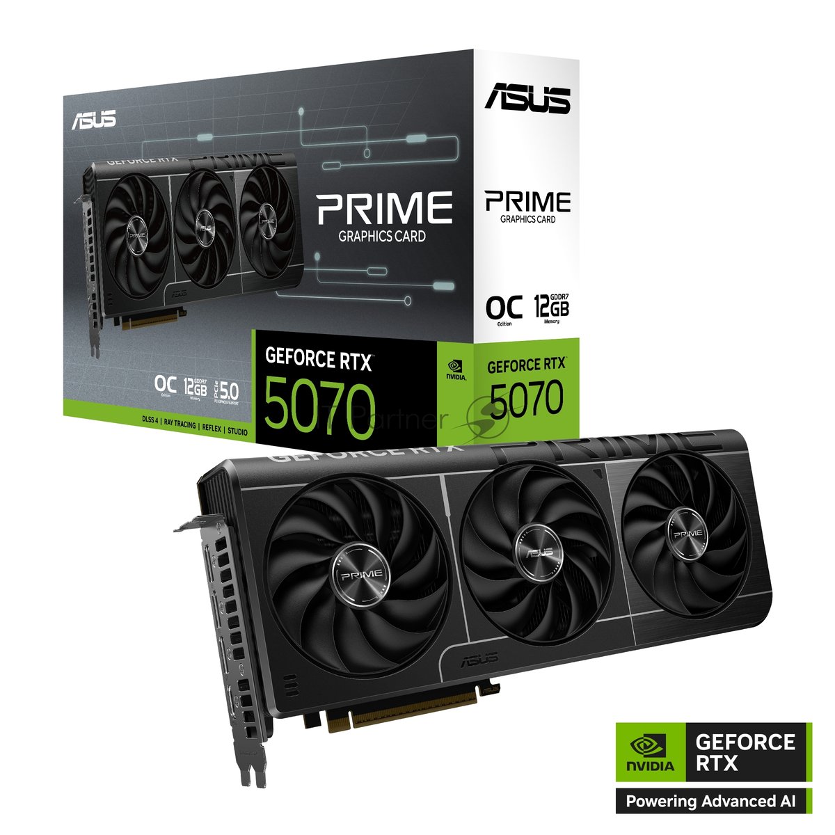 Видеокарта ASUS GeForce RTX 5070 PRIME OC Edition, 12 GB GDDR7, 192 bit, 3xDisplayPort, HDMI, GPU 2330 MHz