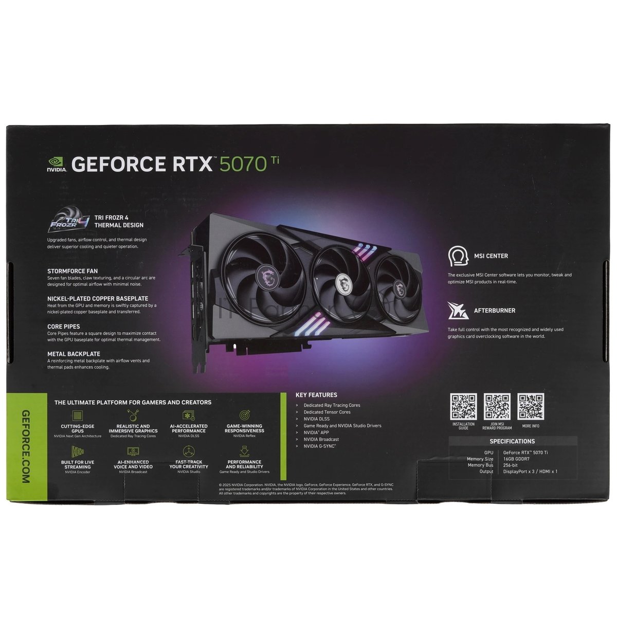 Видеокарта MSI GeForce RTX 5070 Ti Gaming Trio OC, 16 GB GDDR7, 256 bit, 3xDisplayPort, HDMI, GPU 2572 MHz