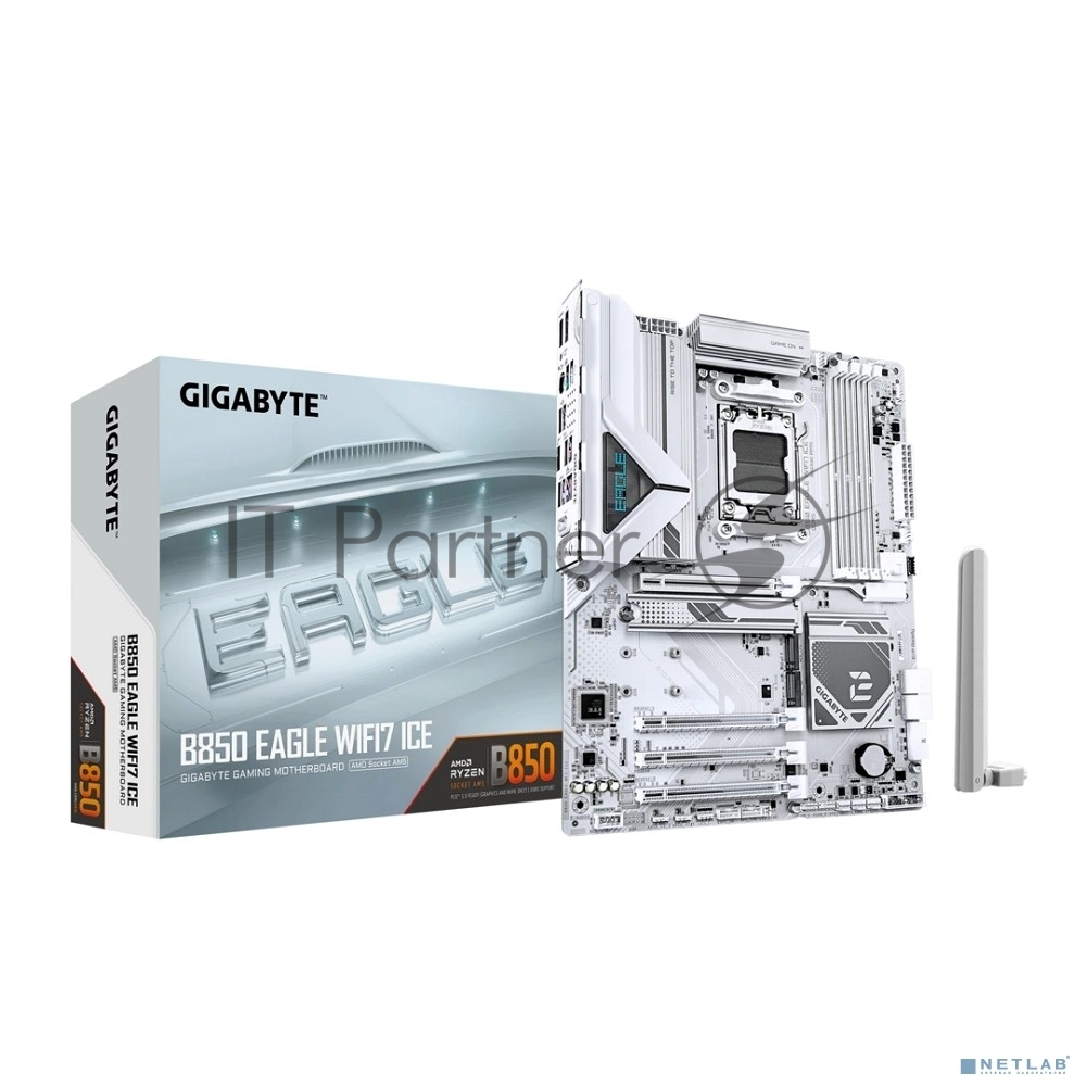 Материнская плата Gigabyte B850 EAGLE WIFI7 ICE, AM5, AMD B850, 4xDDR5, 4xSATA, 3xM.2, 1xPCIe 5.0 x16, 1xPCIe 4.0 x4, 2xPCIe 3.0 x1, 1xDP (v1.4), 1xHDMI, 1x2.5Gb LAN, Wi-Fi 7, Bluetooth 5.4, 1xUSB-C 5Gbps, 2xUSB-A 10Gbps, 2xUSB-A 5Gbps, 4xUSB-A 2.0, 3x3.5 мм, 7.1, ATX