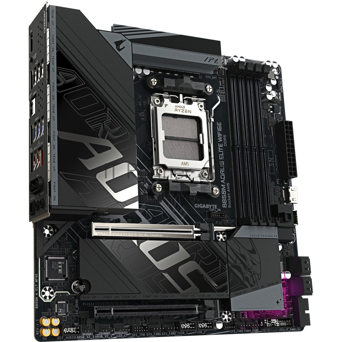 Материнская плата Gigabyte B850M AORUS ELITE WIFI6E, AM5, AMD B850, 4xDDR5, 4xSATA, 2xM.2, 1xPCIe 5.0 x16, 1xPCIe 3.0 x4, 1xDP (v1.4), 1x2.5Gb LAN, Wi-Fi 6E, Bluetooth 5.3, 2xUSB-C 10Gbps, 2xUSB-A 10Gbps, 5xUSB-A 5Gbps, 4xUSB-A 2.0, S/PDIF, 2x3.5 мм, 7.1, mATX