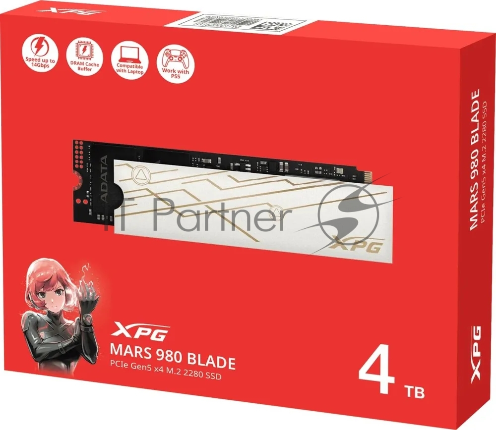 Накопитель SSD ADATA XPG MARS 980 BLADE, 4Tb, PCIe 5.0 x4, M.2 2280, NVMe, R/W 14000/13000 3D-NAND