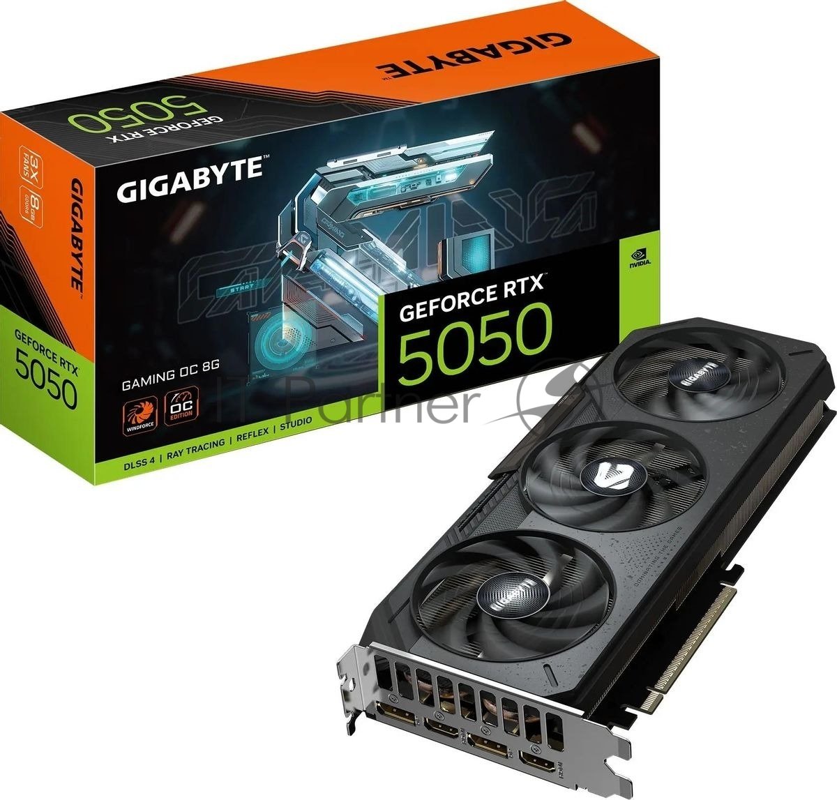 Видеокарта Gigabyte GeForce RTX 5050 8G GAMING OC, NVIDIA RTX 5050, 8 ГБ GDDR6, 128 бит, PCI-e 5.0, 2xHDMI, 2xDP, 2632 МГц