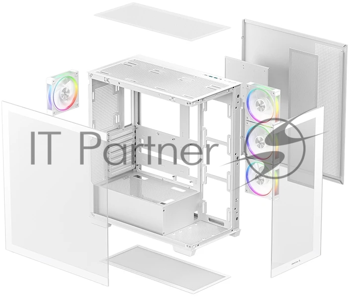 Компьютерный корпус Deepcool CG580 4F V2 WH без БП, боковое окно (панорама), 4x120мм ARGb PWM вентилятора, белый, ATX (R-CG580-WHADA4-G-2)