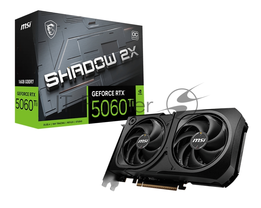 Видеокарта MSI RTX 5060 Ti 16G SHADOW 2X OC PLUS, NVIDIA RTX 5060 Ti, 16 ГБ GDDR7, 128 бит, PCI-e 5.0, 1xHDMI, 3xDP, 2617 МГц