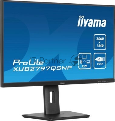 Монитор 27" Iiyama ProLite XUB2797QSNP-B1 IPS QHD, 100 Гц, 1 мс (MPRT), 16:9, 300 кд/м², HDMI 2.0, DP 1.4, USB-C (96 Вт PD), встроенные динамики (2x2 Вт), KVM-модуль, поворотная подставка, черный