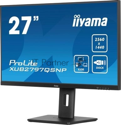 Монитор 27" Iiyama ProLite XUB2797QSNP-B1 IPS QHD, 100 Гц, 1 мс (MPRT), 16:9, 300 кд/м², HDMI 2.0, DP 1.4, USB-C (96 Вт PD), встроенные динамики (2x2 Вт), KVM-модуль, поворотная подставка, черный