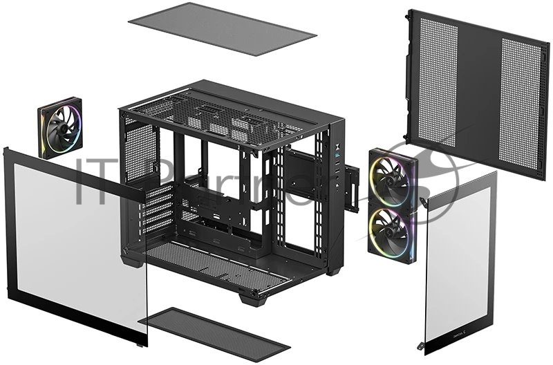 Компьютерный корпус Deepcool CG330 3F без БП, боковое окно (панорама), 3x120мм ARGB PWM вентилятора, черный, mATX