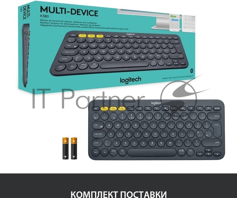 Клавиатура беспроводная Logitech K380 (920-007590) темно-серый (неоригинальная гравировка)