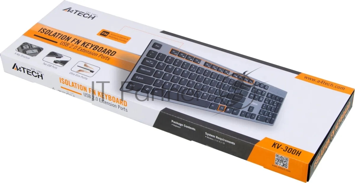 Клавиатура A4Tech KV-300H проводная, USB Type-A, серый
