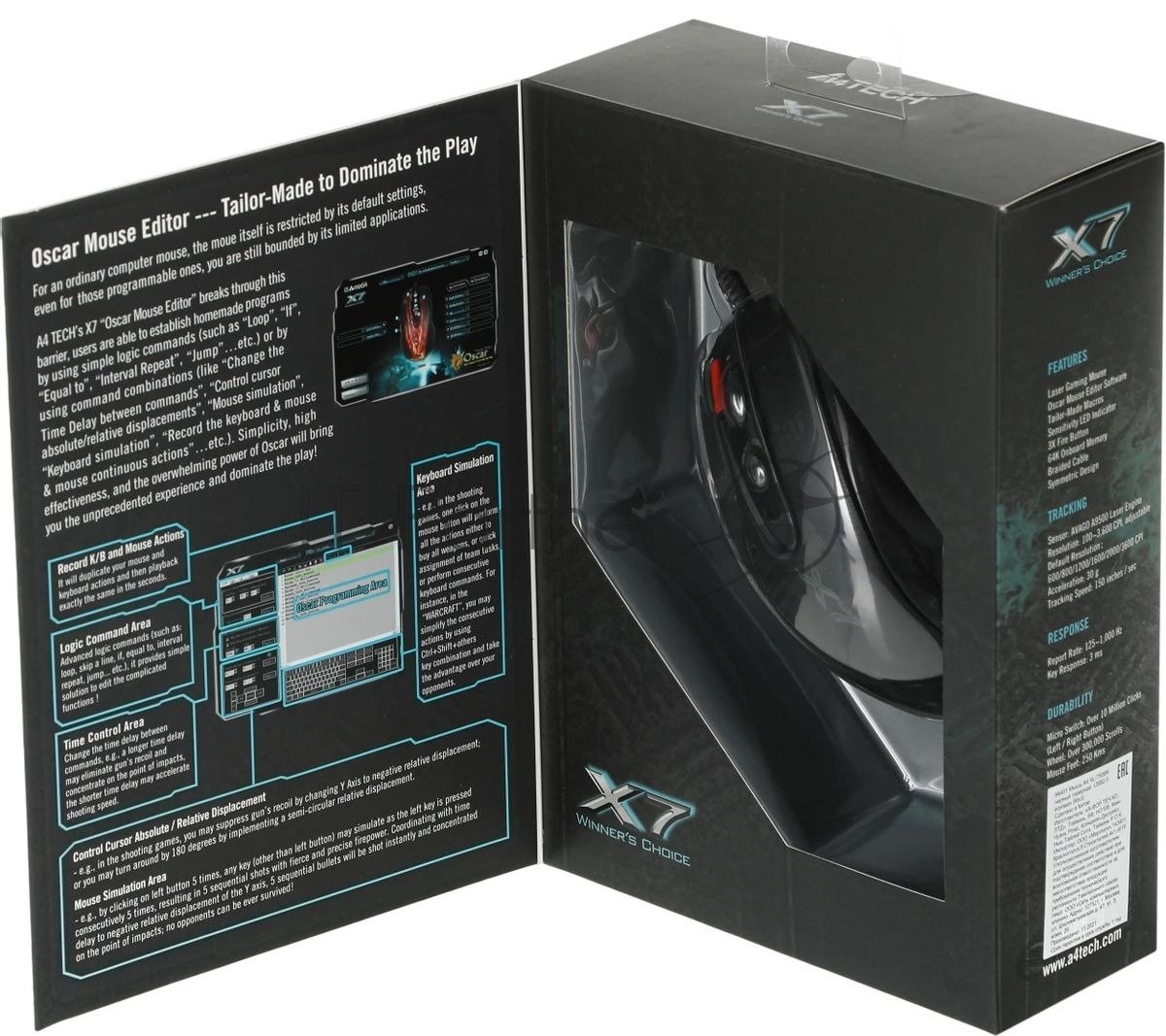 Мышь проводная A4Tech XL-750BK черный, 3600 dpi, USB, кнопки - 7