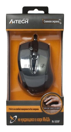 Мышь проводная A4Tech N-500F серый глянец/черный, 1200 dpi, USB, кнопки - 4