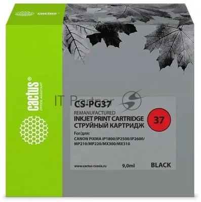 Картридж струйный Cactus CS-PG37 PG-37 черный (9мл) для Canon Pixma iP1800/iP1900/iP2500/iP2600/MP140/MP190/MP210/MP220/MP470/MX300/MX310 с чипом