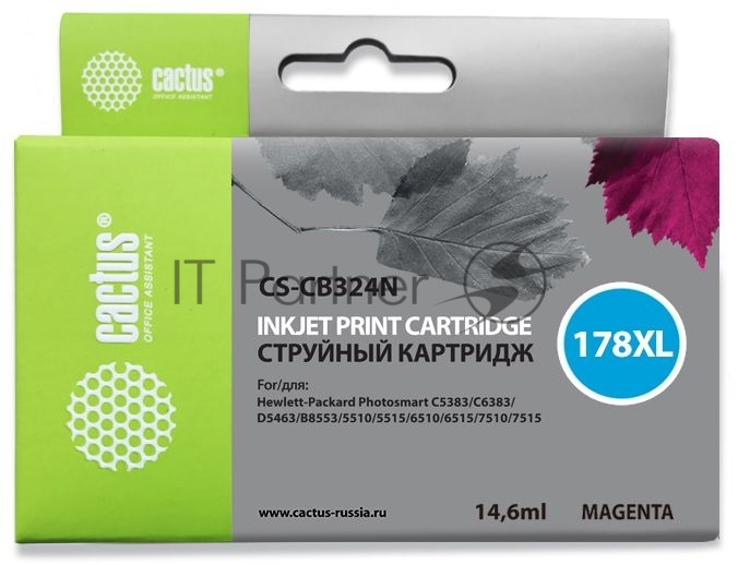 Картридж струйный Cactus CS-CB324N(CS-CB324) №178XL пурпурный (14.6мл) для HP PS B8553/C5383/C6383 с чипом