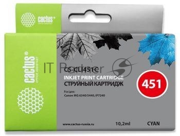 Картридж струйный Cactus CS-CLI451C голубой (10,2 мл) для Canon MG 6340/5440/IP7240