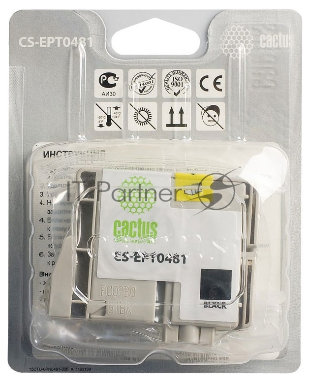Картридж струйный Cactus CS-EPT0481 черный (14,4 мл) для Epson Photo R200/R220/R300/R320/R340/RX500/RX600/RX620/RX640
