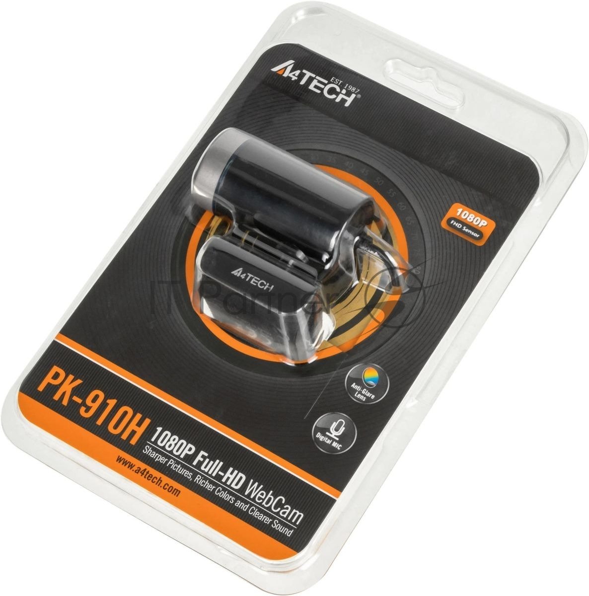 Веб-камера A4Tech PK-910H 1920x1080, 30 кадр/с, USB Type-A, микрофон (шумоподавление), универсальное крепление