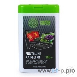 Салфетки Cactus CS-T1005 Туба с чистящими салфетками для планшетов, ноутбуков и моб.телефонов,100 шт