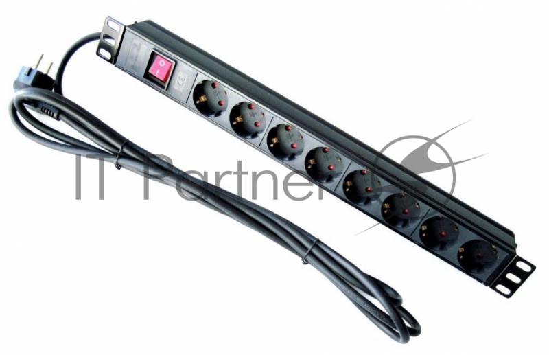 Аксессуар ЦМО Блок розеток Rem-16 с выкл., 8 Schuko, 16A, алюм., 19", шнур 1,8 м. (R-16-8S-V-440-1.8)