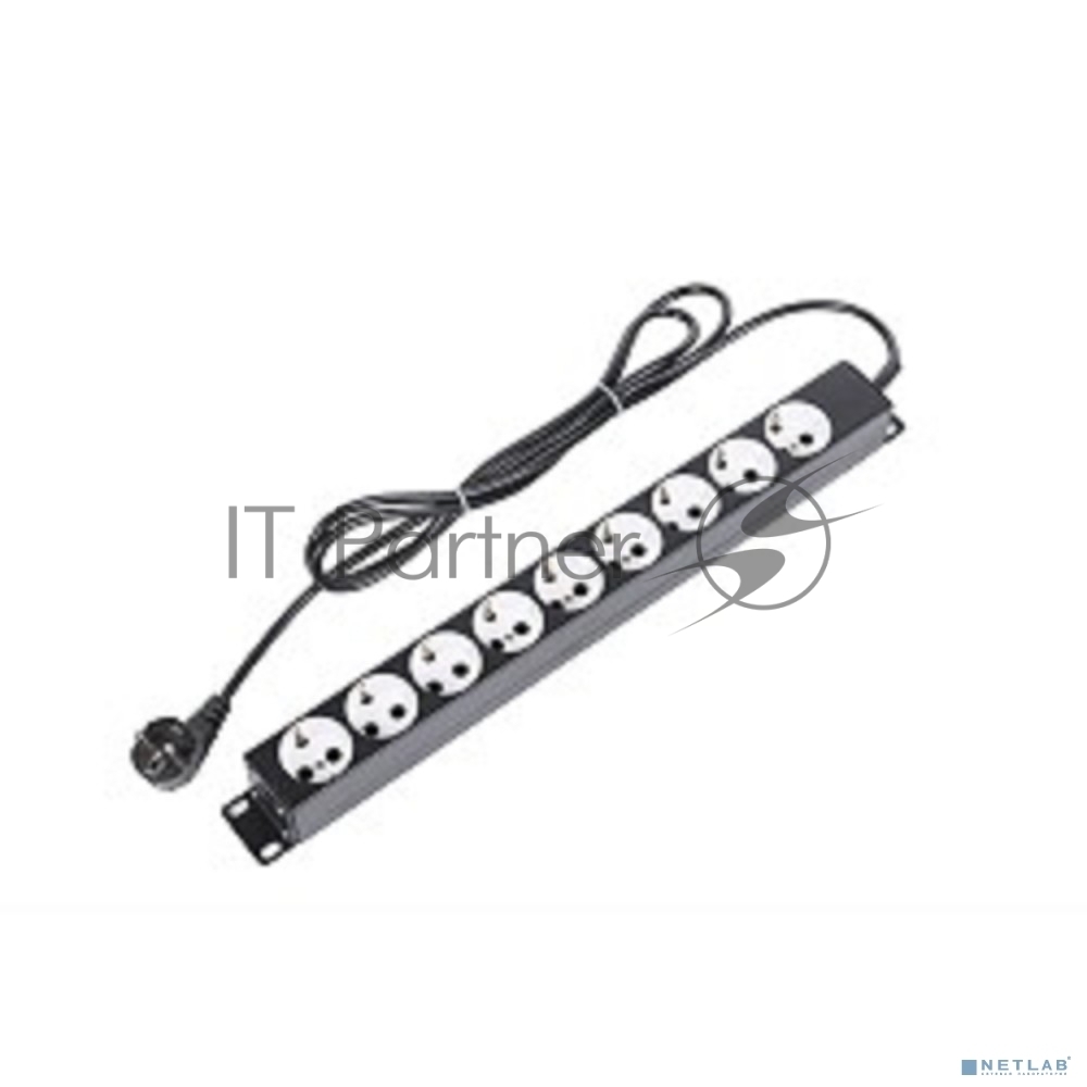 Блок силовых розеток 19" со шнуром (2.0 м) без выключателя, 9 розеток