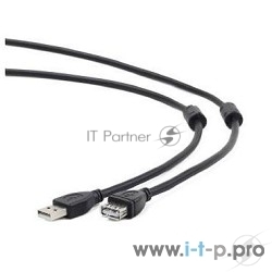 Кабель Gembird/Cablexpert USB 2.0 Pro AM/AF, 3м, экран, 2феррит.кольца, черный, пакет