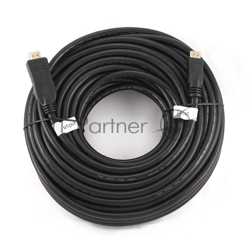 Кабель Cablexpert HDMI CC-HDMI4-30M, 19M/19M, v1.4, медь, позол.разъемы, экран, усилитель сигнала, 30м, черный, пакет