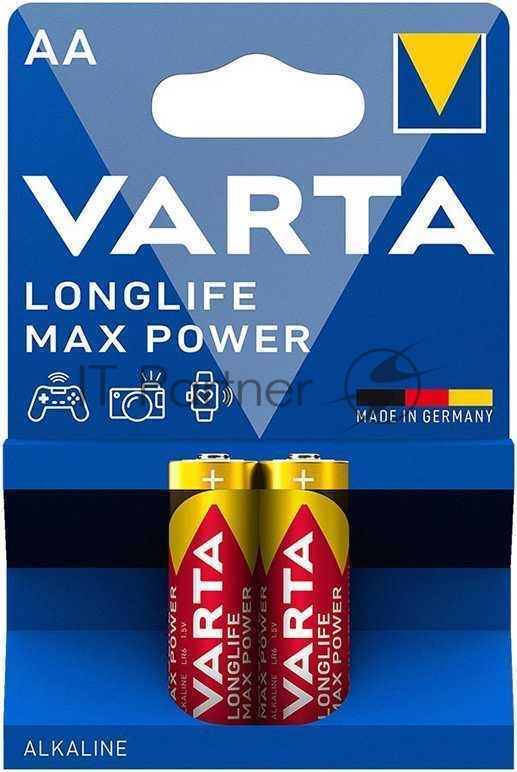 Батарейка Varta LONGLIFE MAX, AA (LR06/15А), 1.5V, 2шт. (04706101412)