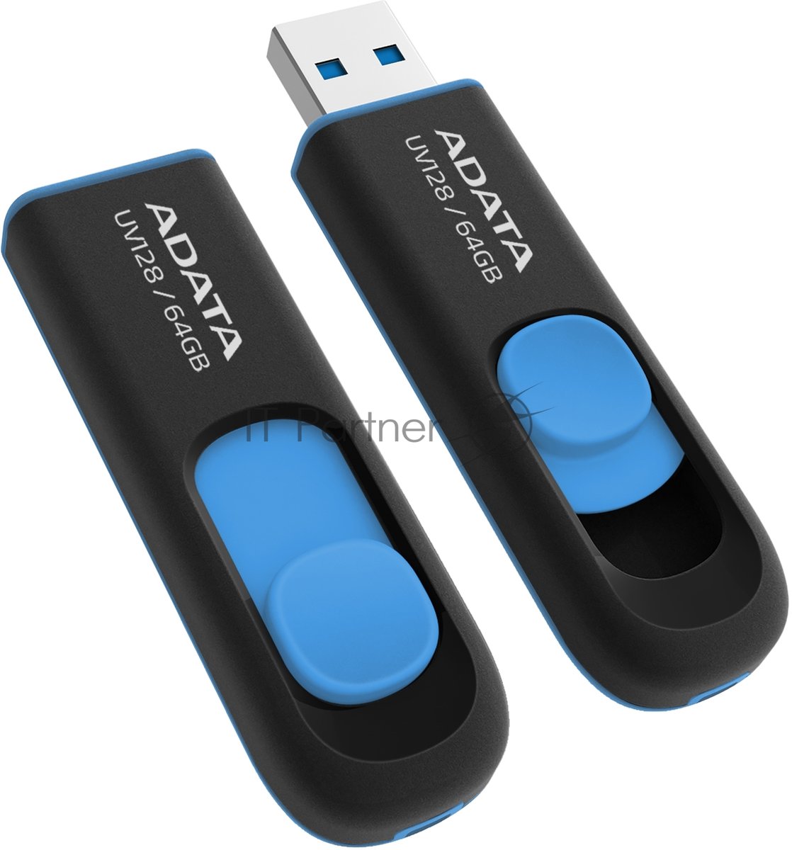 Флешка USB ADATA UV128 (AUV128-64G-RBE), 64Gb, USB 3.0, R/W 100/30, черный/синий