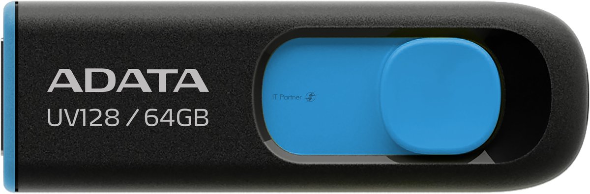 Флешка USB ADATA UV128 (AUV128-64G-RBE), 64Gb, USB 3.0, R/W 100/30, черный/синий