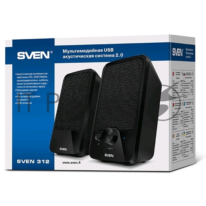 Акустическая система SVEN 312, черный 2.0, 100 – 20 000 Гц, 4Вт