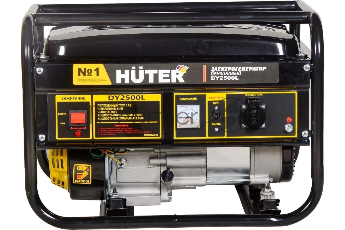 Huter DY2500L 64/1/3 Электрогенератор {четырехтактный, 2000Вт, 220В/50Гц, 76Дб, принудительное охлаждение, бак 12 л, расход бензина 395 г/кВтч, габариты 560х450х460, вес 37 кг} 4606059015048