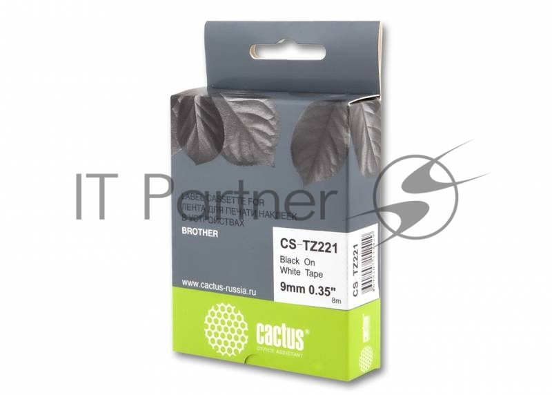 Картридж ленточный Cactus CS-TZ221 9 мм, 8 м, черный шрифт, белый фон, для BROTHER 1010/1280/1280VP/2700VP
