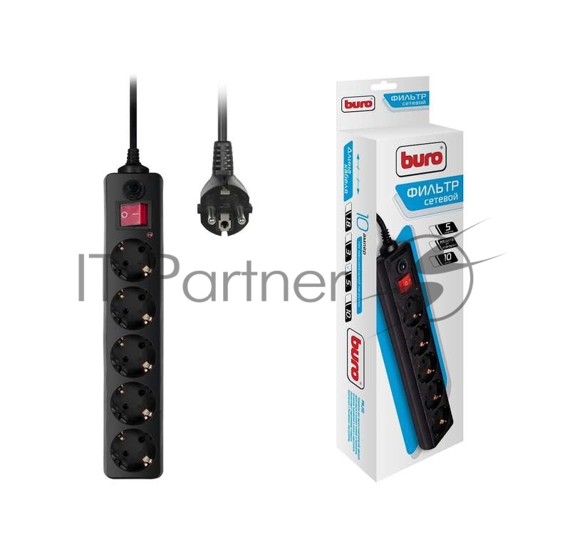 Сетевой фильтр Buro 500SH-5-B 5 м, 5 розеток, черный, коробка
