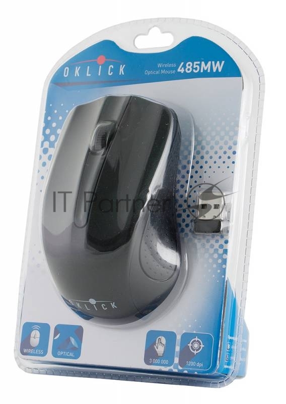 Мышь беспроводная Oklick 485MW черный/красный, 1200 dpi, радиоканал, USB, кнопки - 3
