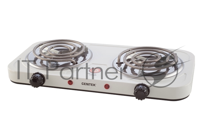 Плита настольная электрическая Centek CT-1509 белый, 2 кВт, ТЭН, конфорки - 2, эмаль, поворотные переключатели