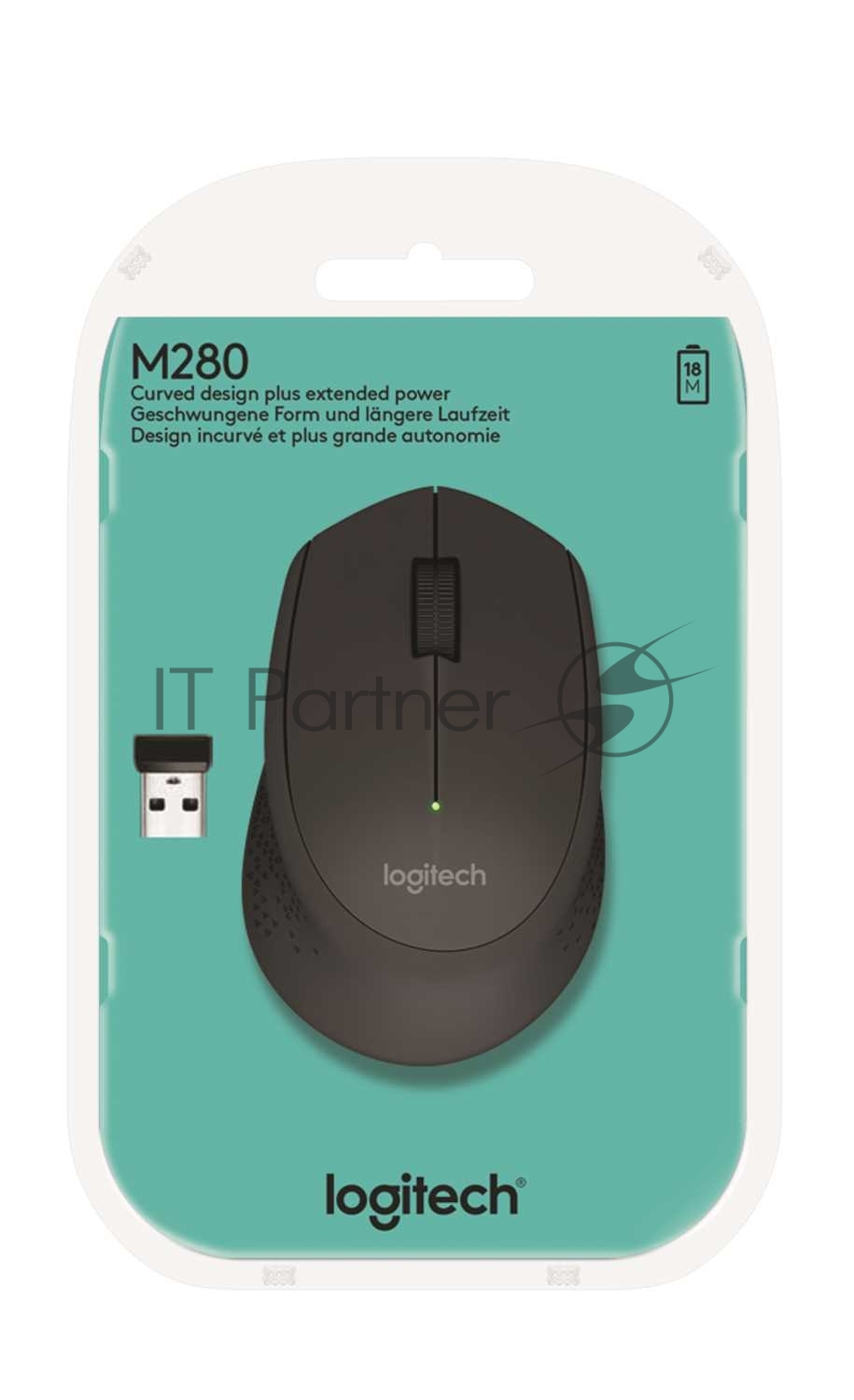 Мышь беспроводная Logitech M280 черный, 1000 dpi, радиоканал, USB, кнопки - 3
