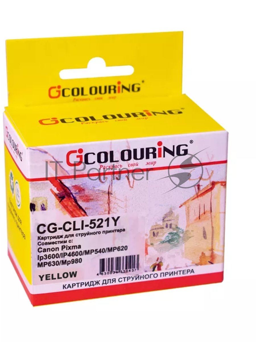 Картридж струйный Colouring CG-CLI-521Y желтый с чипом водный (9 мл) для Canon IP3600/IP4600/MP540/MP550/MP620/MP630/MP980