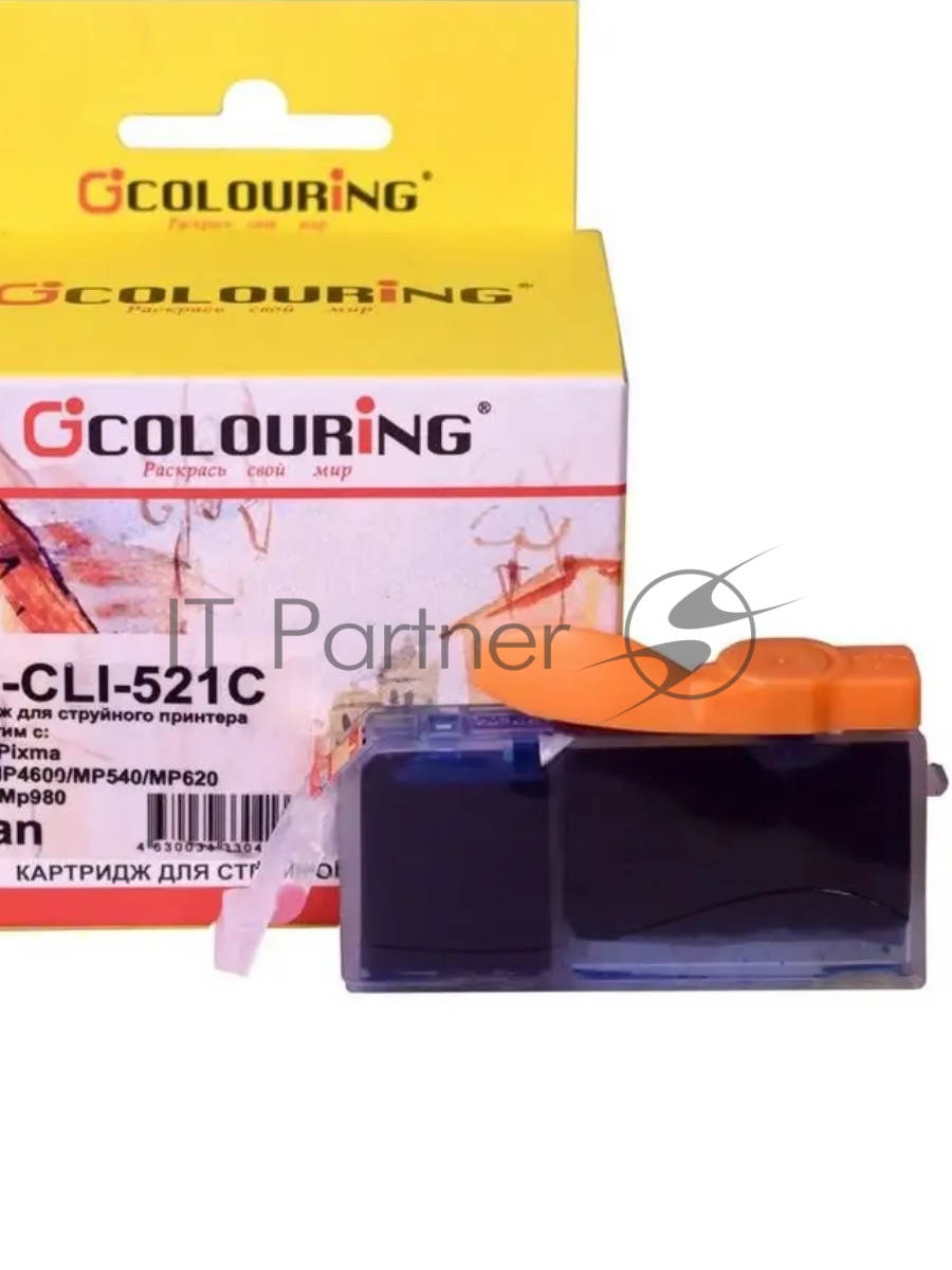 Картридж струйный Colouring CG-CLI-521C голубой с чипом водный (9 мл) для Canon IP3600/IP4600/MP540/MP550/MP620/MP630/MP980