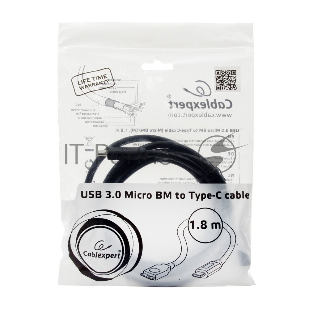 Кабель Cablexpert CCP-USB3-mBMCM-6 USB3.0 microBM/USB3.1TypeC, 1.8м, 