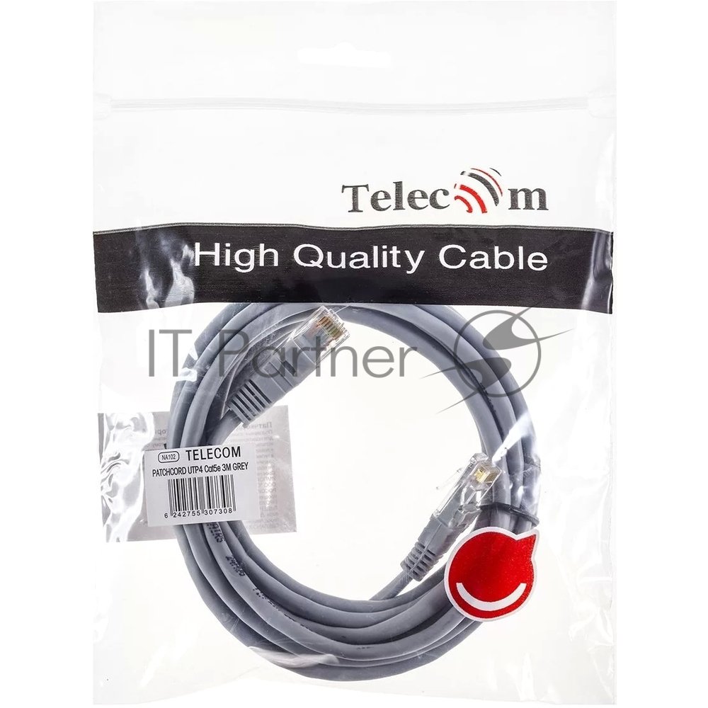 Патч-корд 3м "Telecom" UTP кат.5еRJ45,литой, серый, NA102--3M