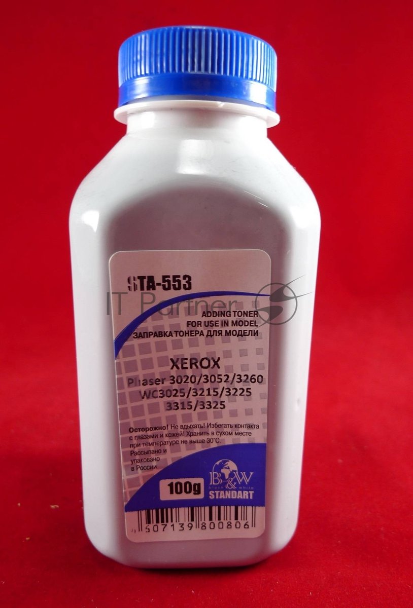 Тонер Xerox Phaser 3020/3052/3260, WC3025/3215/3225/3315/3325 (фл. 100г) B&W Standart фас. Россия